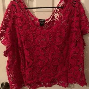 Plus size hot pink lace crop top